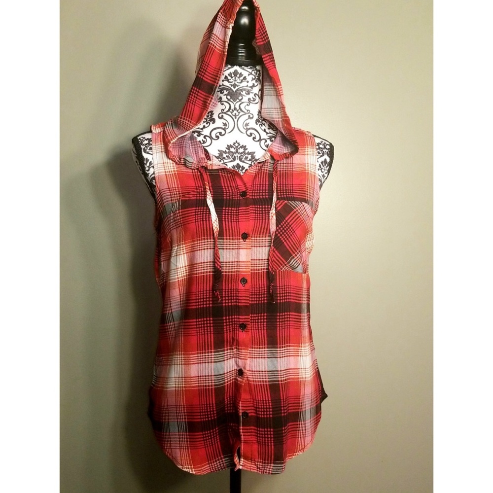 Plaid Drawstring Hoodie